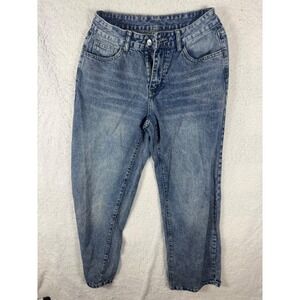 Acid Wash High Waisted Cropped Jeans‎ Denim Blue Jean Mom Jean Style